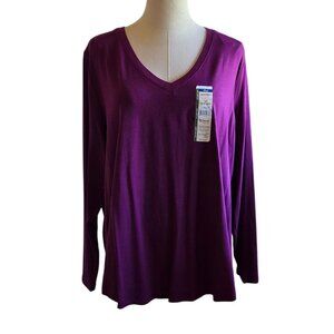 Terra & Sky Womens Purple Long Sleeve V-Neck Top 1X 16W-18W